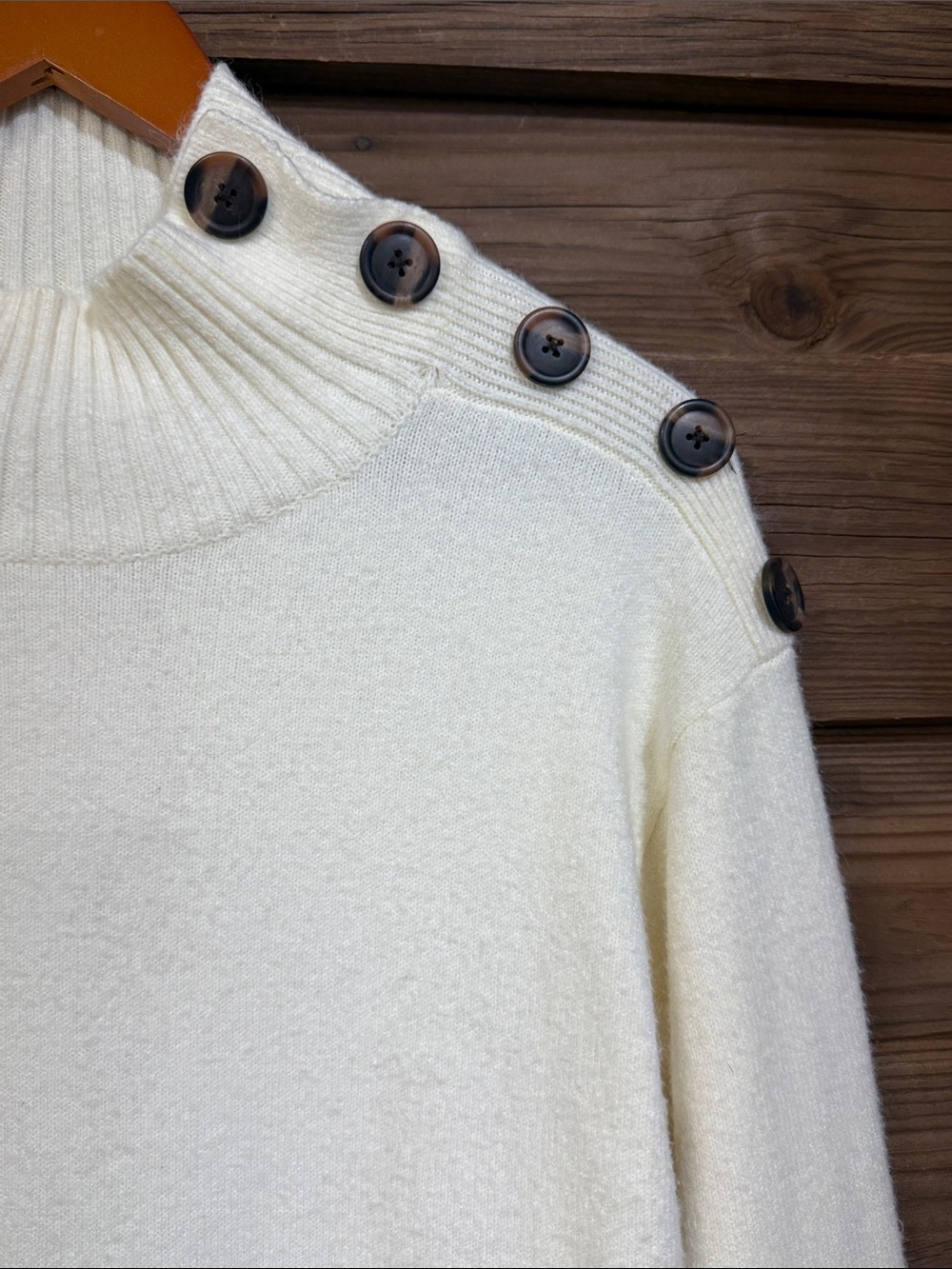 Anthropologie Ivory Button-Shoulder Mock-neck Sweater - Picture 3 of 6